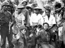 Allied forces show off a Japanese POWs. Filipino Guerillas and US Troops worked hand in hand (and oftentimes behind Japanese lines) while fighting on the Pacific island chain.