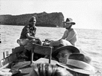 Jock McLaren (at left) returning to Berhala Island in October 1945.