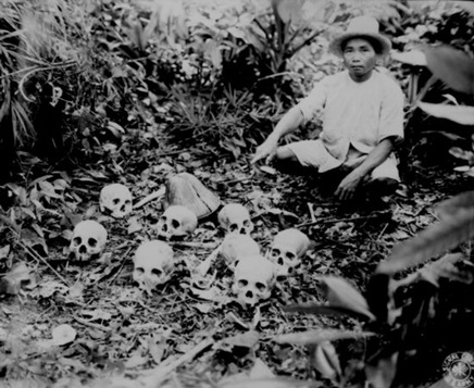 Pedro Cerono, the man who discovered the group of eight skulls.                                                                  This photograph was taken in Tapel, Cagayan Province, Luzon, Philippine Islands.                                       This photograph was taken by Lewis D. Klein on November 23, 1945.